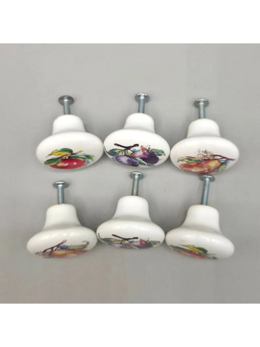Fruit-Themed Ceramic Drawer Knobs With Screws Apples Pears Plums Liberty 1.5